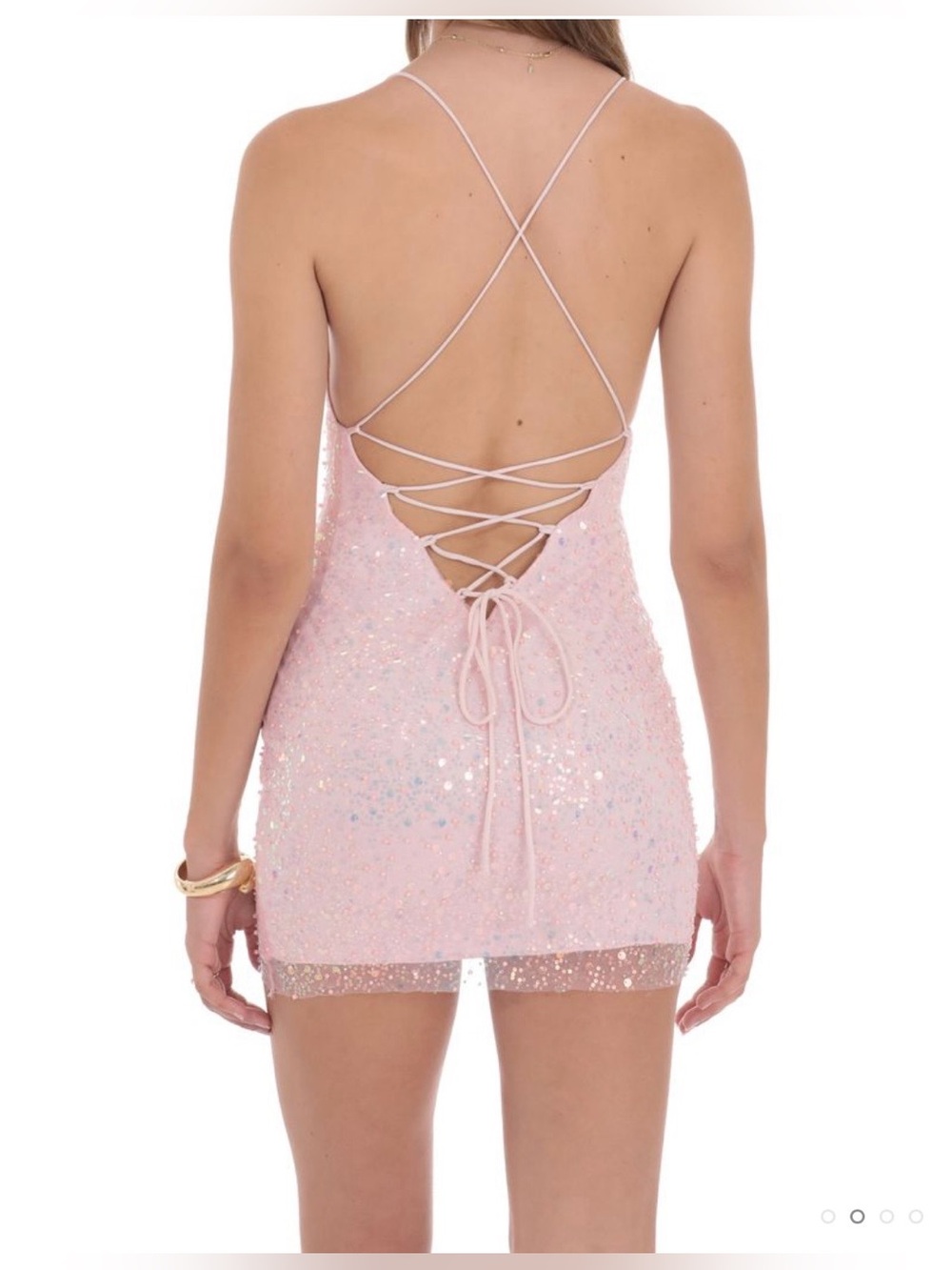 Happy Times Pink Sequin Lace-Up Back Mini Dress Size 4 NWT Party Homecoming - Picture 2 of 8